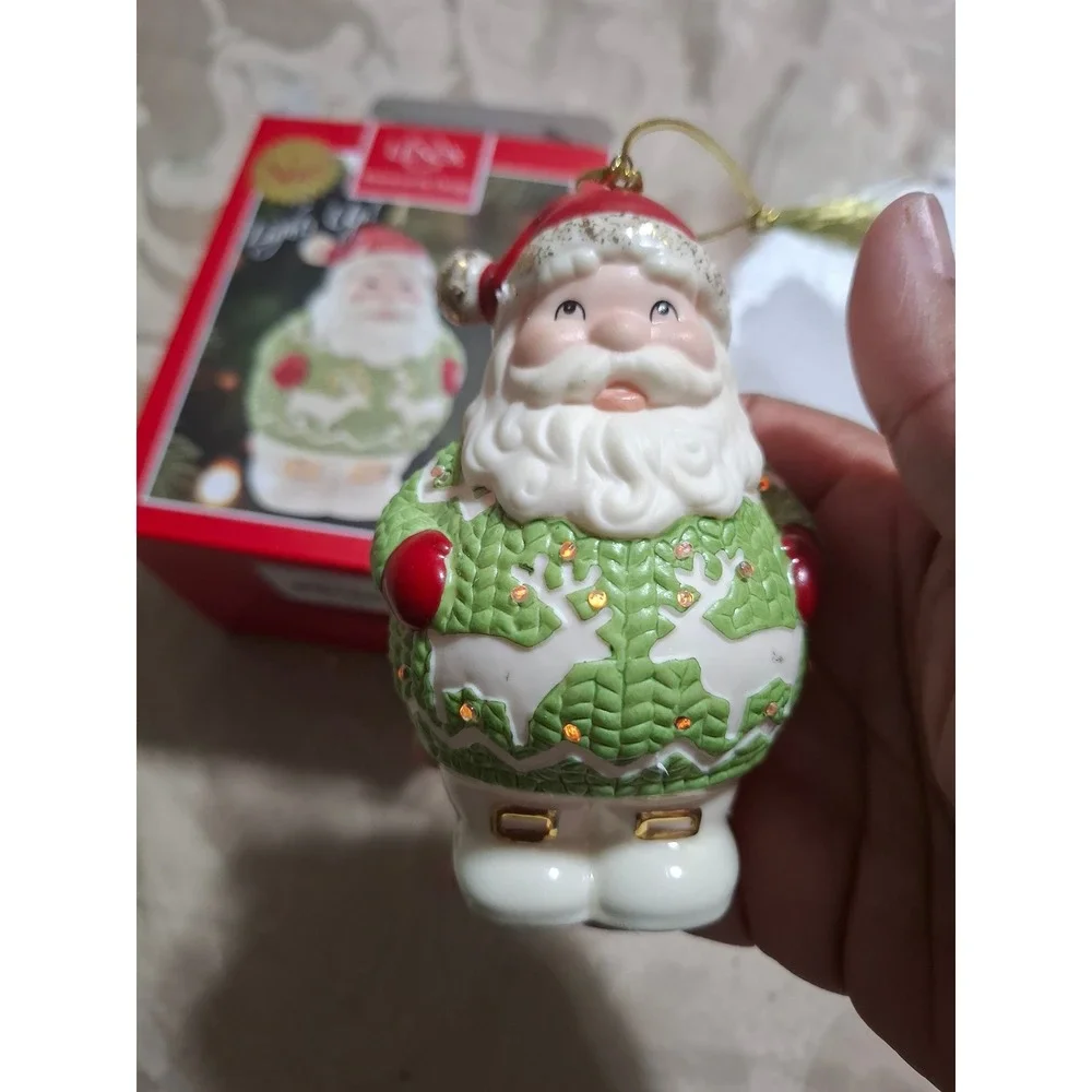 Lenox Light Up Christmas Sweater Santa Ornament Porcelain Figurine 870928